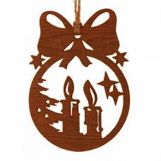 Χριστουγεννιάτικη Ξύλινη Μπάλα Καφέ με Φιόγκο και Κεριά (8cm)